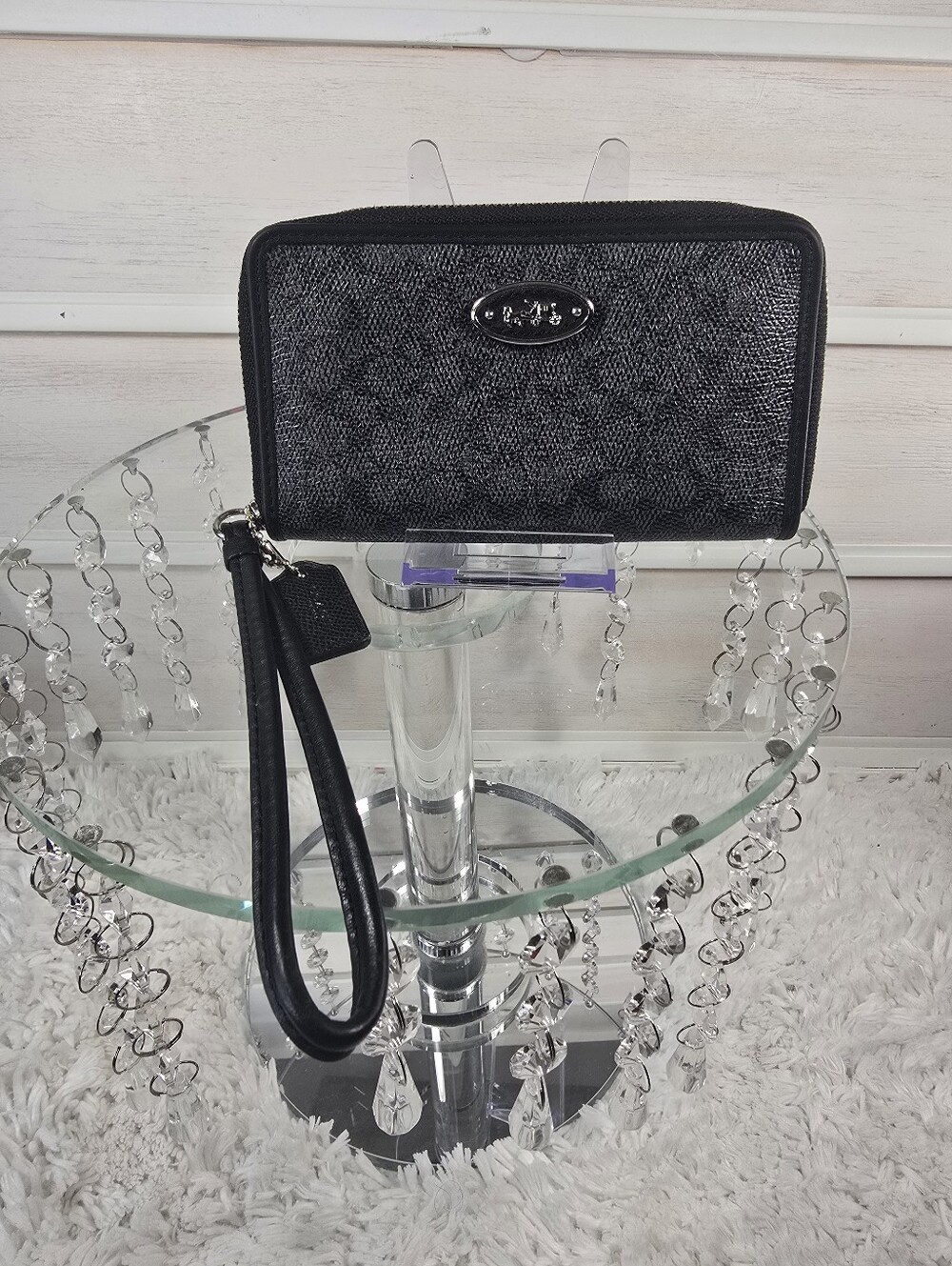Coach Black Signature Zip-Around Wristlet